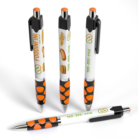 Orange Full Color Square Ad Promotional Pen w/ Rubber Grip