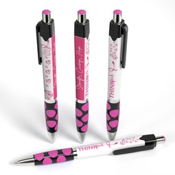 Pink Full Color Square Ad Promotional Pen w/ Rubber Grip