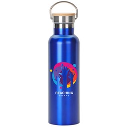Blue Full Color Promotional Water Bottle w/ Bamboo Lid - 20 oz.