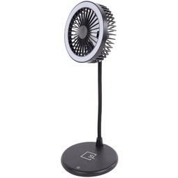 Black Promotional Desktop Fan w/ Ring Light and Wireless Charger