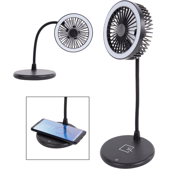 Group Promotional Desktop Fan w/ Ring Light and Wireless Charger