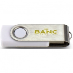 White/Silver Printed Swing Custom USB Flash Drives - 2GB