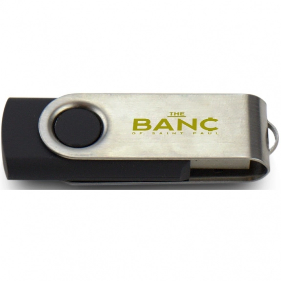 Black/Silver Printed Swing Custom USB Flash Drives - 2GB