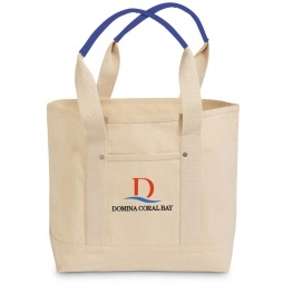 Cotton Custom Tote Bag w/ Accented Colored Handle - 17"w x 12.5"h x 5"d