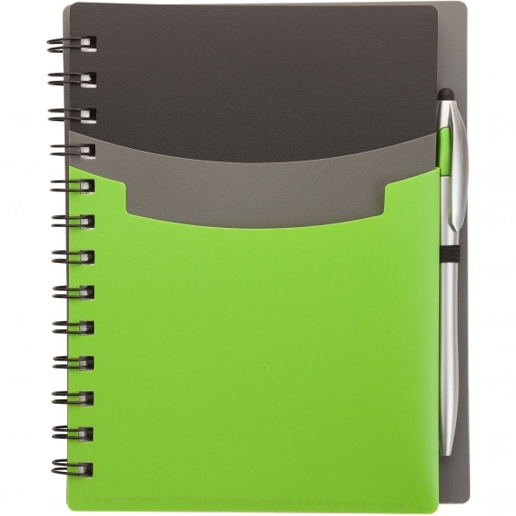 Lime Green - Tri-Color Pocket Custom Notebook w/ Pen - 6"w x 7.13"h