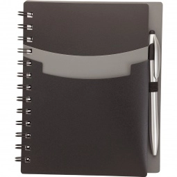 Black - Tri-Color Pocket Custom Notebook w/ Pen - 6"w x 7.13"h