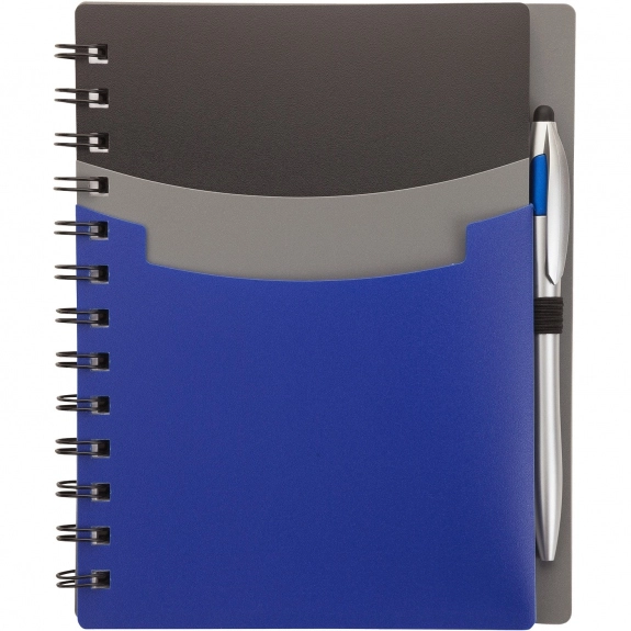 Blue - Tri-Color Pocket Custom Notebook w/ Pen - 6"w x 7.13"h