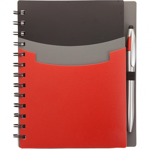Red - Tri-Color Pocket Custom Notebook w/ Pen - 6"w x 7.13"h