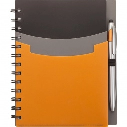 Orange - Tri-Color Pocket Custom Notebook w/ Pen - 6"w x 7.13"h