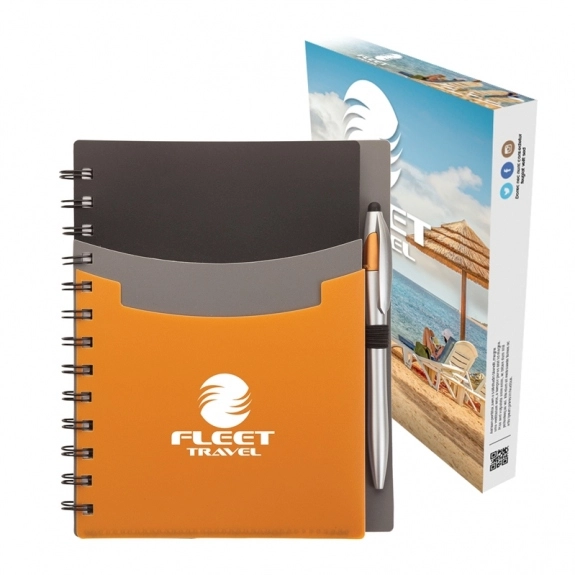 Custom Packaging - Tri-Color Pocket Custom Notebook w/ Pen - 6"w x 7.13"h