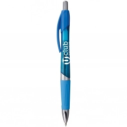 Blue - Translucent Promotional Ballpoint Pen w/ Chrome Accents