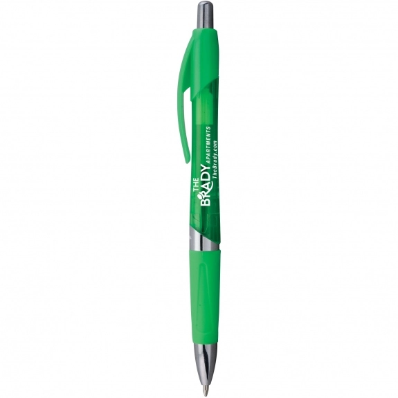 Green - Translucent Promotional Ballpoint Pen w/ Chrome Accents