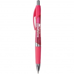 Pink - Translucent Promotional Ballpoint Pen w/ Chrome Accents