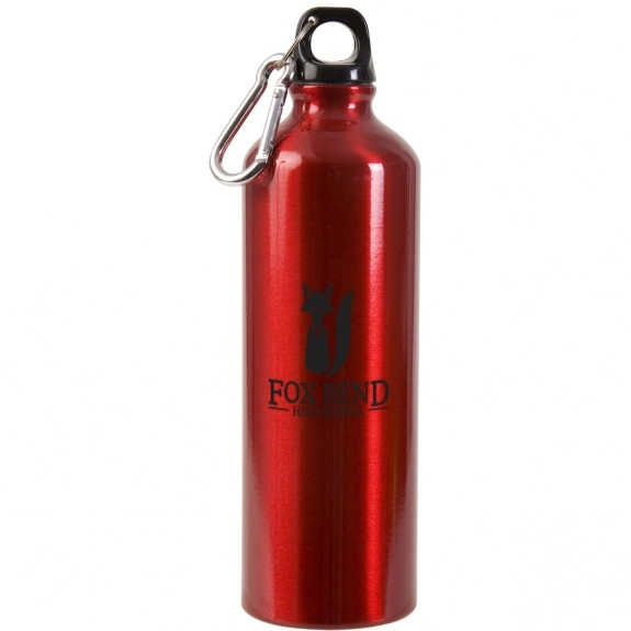 Red Aluminum Custom Water Bottle with Carabiner - 25 oz.