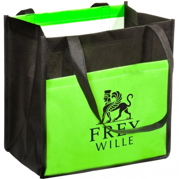 Lime Green Laminated Eco Imprinted Shopper Tote - 12"w x 12"h x 8"d