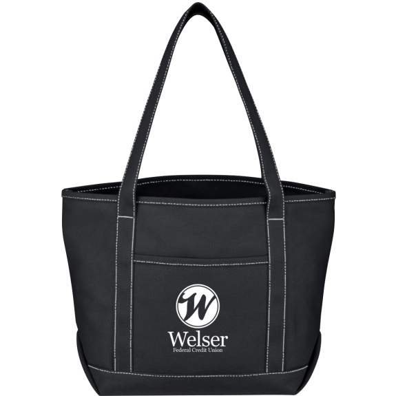 Black Cotton Canvas Boat Style Printed Tote Bags