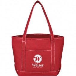 Red Cotton Canvas Boat Style Printed Tote Bags
