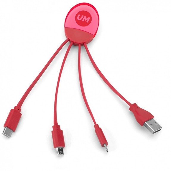 Red 4-In-1 Light Up Custom Charging Cable in Clear Pouch