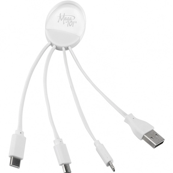 White 4-In-1 Light Up Custom Charging Cable in Clear Pouch