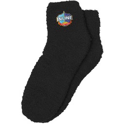 Black Promotional Fuzzy Socks w/ Woven Patch