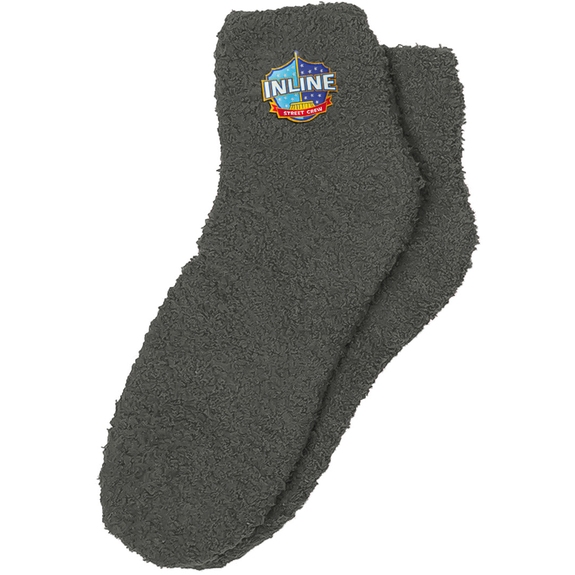 Gray Promotional Fuzzy Socks w/ Woven Patch