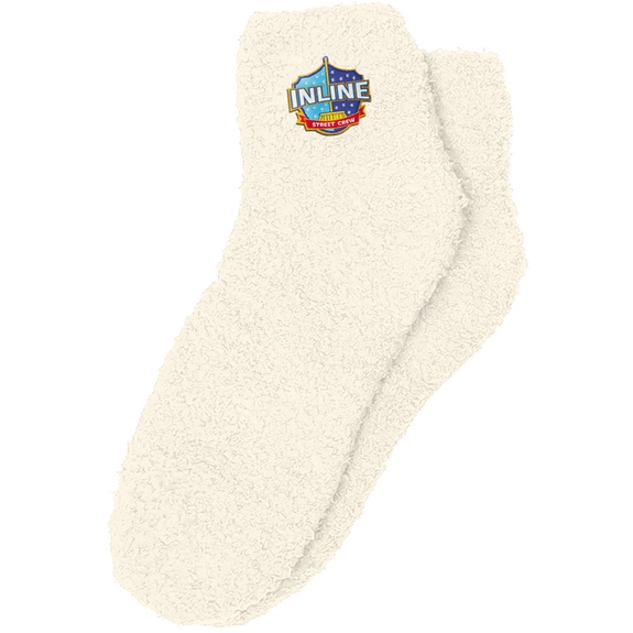 Ivory Promotional Fuzzy Socks w/ Woven Patch
