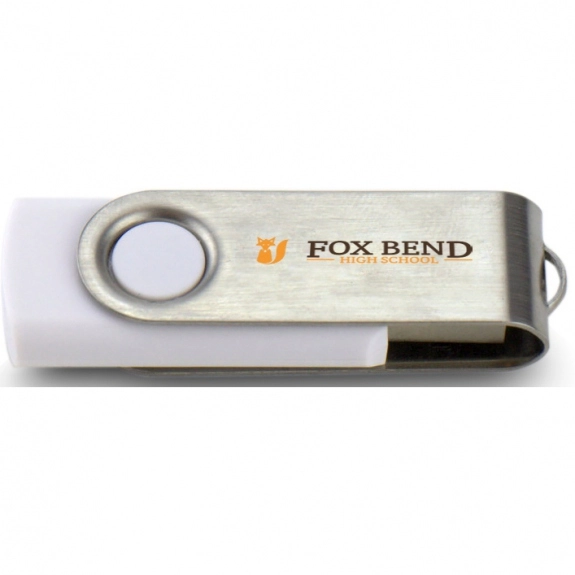 White/Silver Printed Swing Custom USB Flash Drives - 8GB