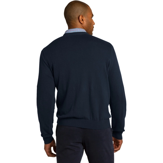 Back Port Authority Fine-Gauge V-Neck Custom Sweater