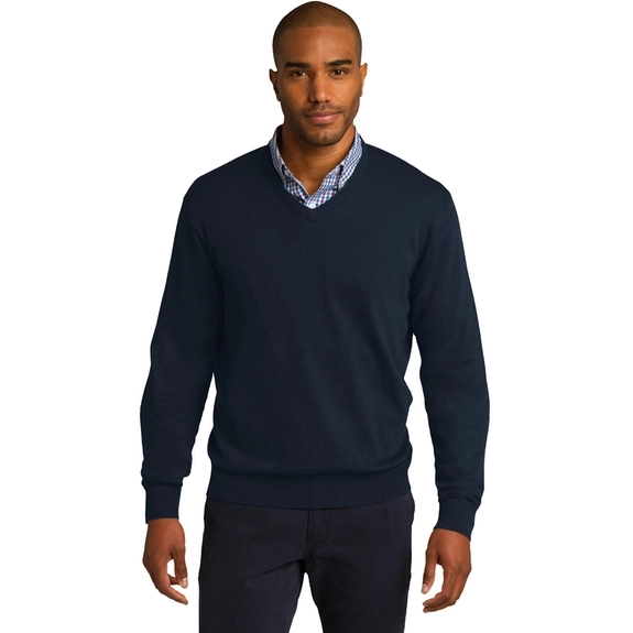 Front Port Authority Fine-Gauge V-Neck Custom Sweater
