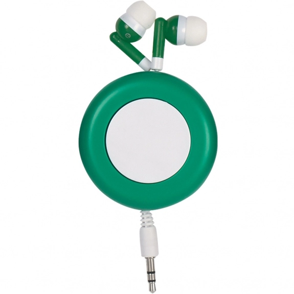 Green Retractable Imprinted Ear Buds 