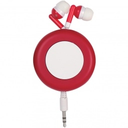 Red Retractable Imprinted Ear Buds 