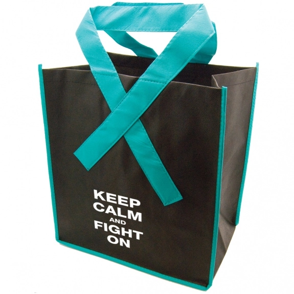 Black/Teal Awareness Ribbon Handle Custom Tote Bag