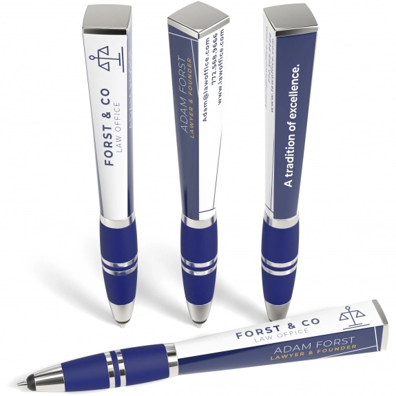 Navy Full Color Square Ad Promotional Stylus Pen