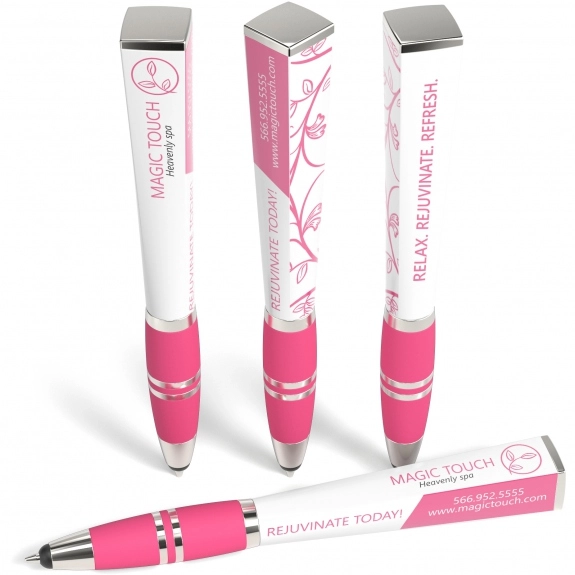 Pink Full Color Square Ad Promotional Stylus Pen