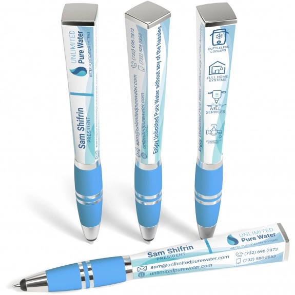 Sky Blue Full Color Square Ad Promotional Stylus Pen