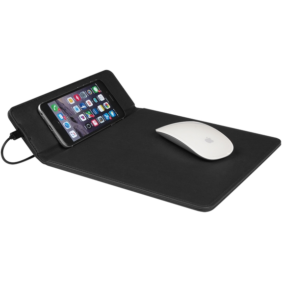 In Use - Wireless Charging Custom Mouse Pad w/ Built-In Phone Stand