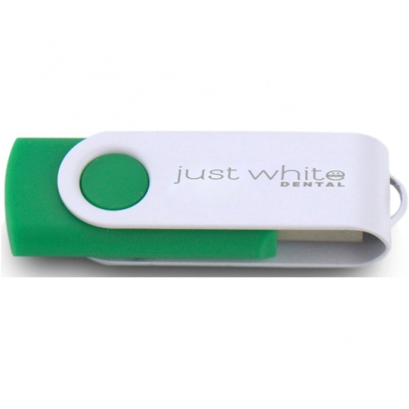 Green/White Laser Engraved Swing Custom USB Flash Drives - 16GB
