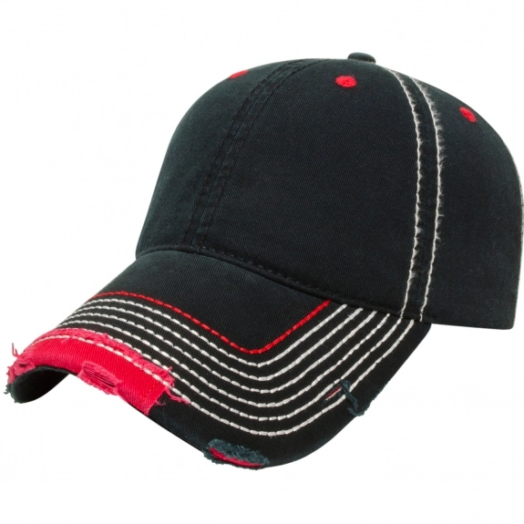 Black/Red Unstructured Frayed Chino Custom Caps
