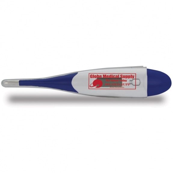 White / Blue - Digital Fahrenheit Custom Thermometer w/ Plastic Sleeve