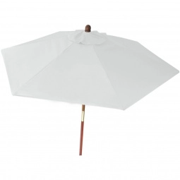 White Wood Table Custom Umbrellas
