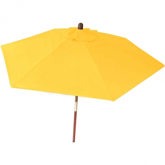 Yellow Wood Table Custom Umbrellas