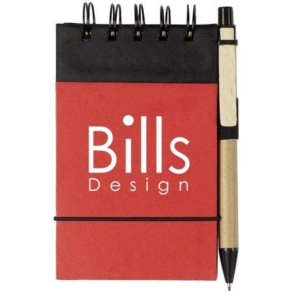 Red/Black - Eco-Friendly Spiral Promotional Jotter w/ Pen - 3"w x 5"h