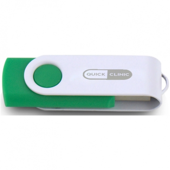 Green/White Laser Engraved Swing Custom USB Flash Drives - 32GB