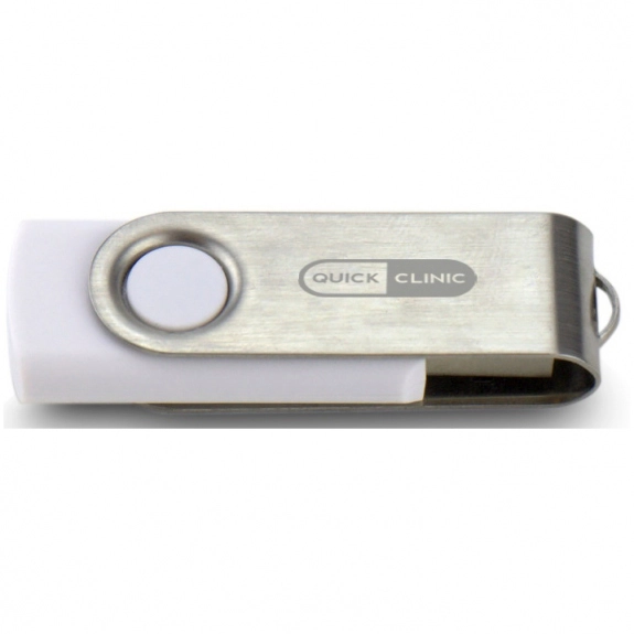 White/Silver Laser Engraved Swing Custom USB Flash Drives - 32GB