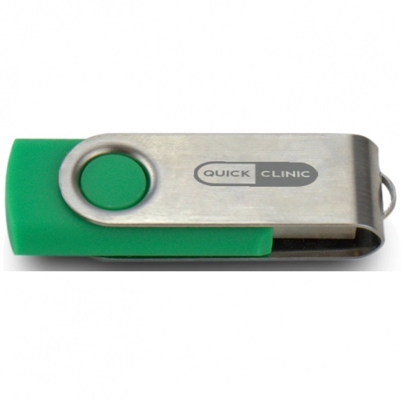 Green/Silver Laser Engraved Swing Custom USB Flash Drives - 32GB