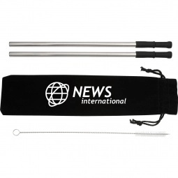 Silver 2-Piece Stainless Steel Custom Reusable Straw Set