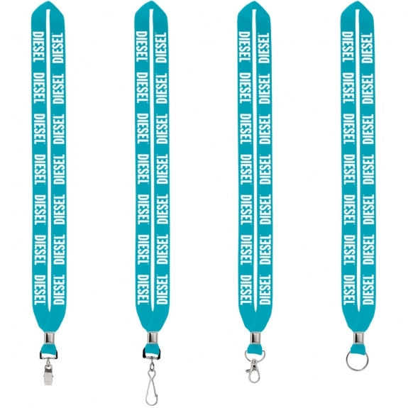 Turquoise Crimped Polyester Custom Lanyards - .75"w