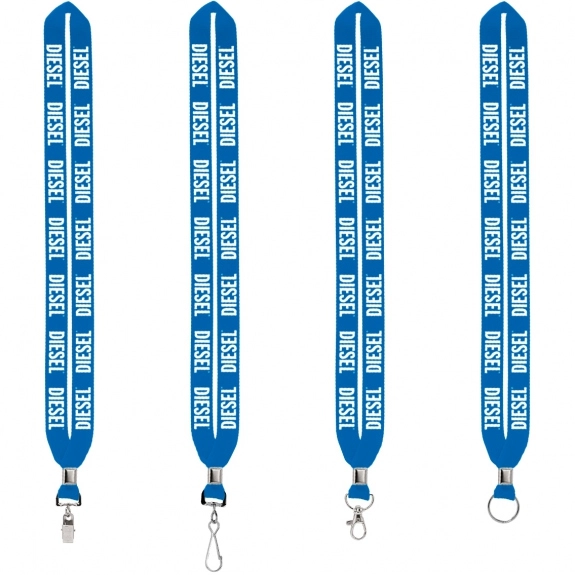 Electric Blue Crimped Polyester Custom Lanyards - .75"w