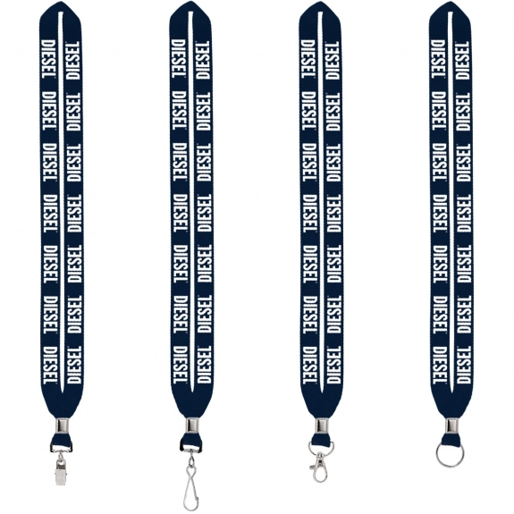 Navy Crimped Polyester Custom Lanyards - .75"w