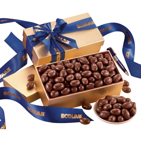 Gold Chocolate Covered Almonds in Gold Gift Box - Promotional Nuts